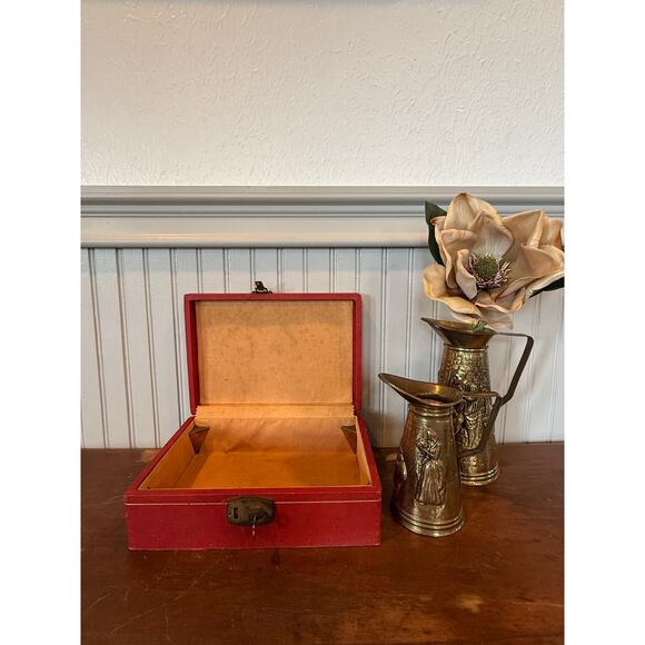 Vintage Red Fabric Document or Jewelry Box with Lock - Picture 1 of 3